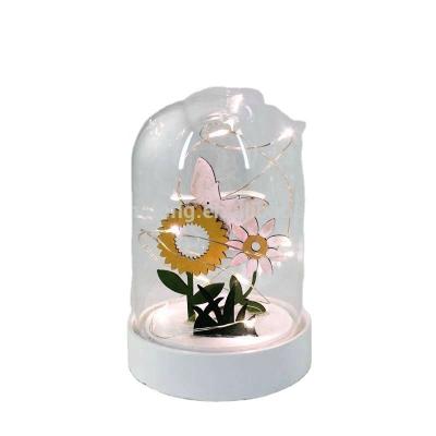 China Christamas new home decoration spring natural glass dome with butterfly and flowers design interior with led lights for home decoration for sale