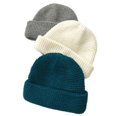 China Autumn Winter Fashion JOINT Hot-selling acrylic knitted unisex solid sport worsted striped warm beanies hat with flanged edges for sale