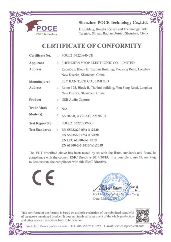 CE - Shenzhen Vtop Electronic Co., Ltd.