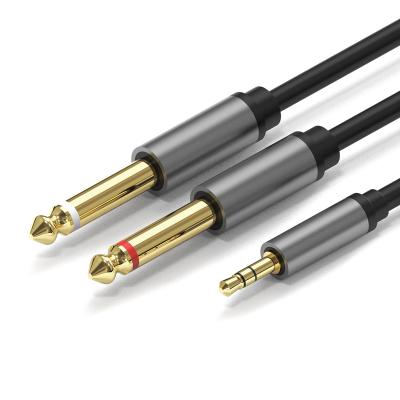 China Fly Kan 3.5mm Jack to 6.35mm*2 aux cable. Audio - Car Nylon Braided Male To Male R/L Stereo Audio Cable For Home / Car (TRS-35MM-3M) for sale