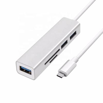 China Laptop. Smartphone Fly Kan USB Type-C to 3 Port USB3.0 Hub with Card Reader - U3CH33CR-M1-Sliver/Gold/Dark Gray Aluminum for sale