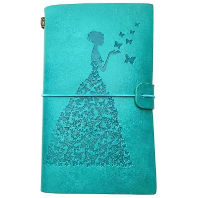 China Cute Butterfly Exquisite Leather Refillable Girl PU Debossed Notebook Travel Journal Sketchbook with Pockets and Card Holder for sale