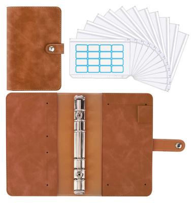 China Custom Leather Notebook Binder Cover A6 Interior Pockets 6-Ring PU Refillable Binder with Envelope Pockets and Adhesive Label for sale