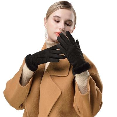 China Simple Wholesale Outdoor Sport Driving Cold Proof Touch Screen Winter Hand Suede Gloves For Women for sale