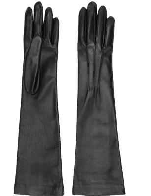 China Women's Simply 50cm Long Elegent Single Opera Leather Gloves Super Real Lambskin for sale