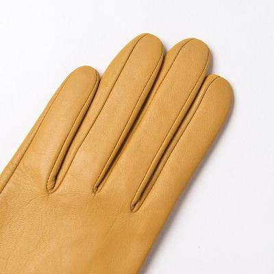 China Simple Fashion Women Plain Style Long Dress Yellow Genuine Leather Gloves for sale