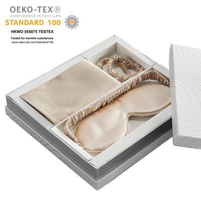 China Best OEKO-TEX 100 Anti-Static Manufacturing Custom Made For Hair And Skin Silk Pillowcase Set Eye Mask Mulberry Silk Pillowcases Silk Gift Set for sale