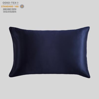 China 16/19/22 Mm Anti-static Wholesale Silk Luxury Pillowcase Dark Blue 100% Mulberry Silk Pillow Case With Zipper for sale