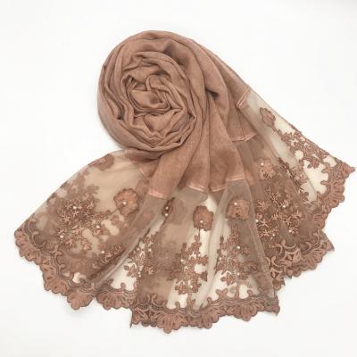 China Long Hijab Fashion Luxury Lace Scarf Muslim Hijab Women Shawl Embroider Flower Foulard Hijabs Scarves Pretty 180*80CM for sale