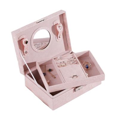 China Custom PU or PVC and Velvet Logo Wood Jewelry Organizer Box with Key Lock for sale