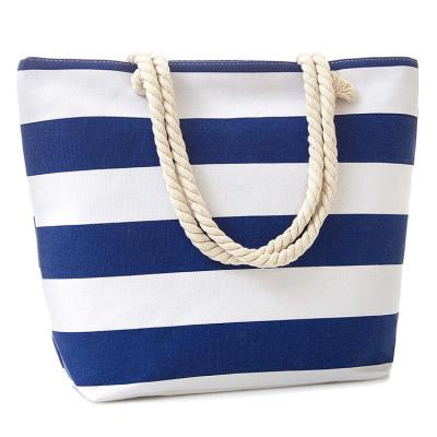 China arming & Wholesale Promotional Disarmament High Quality OEM Striped Tote Beach Bags Custom Knitted LOGO With Rope Handle for sale