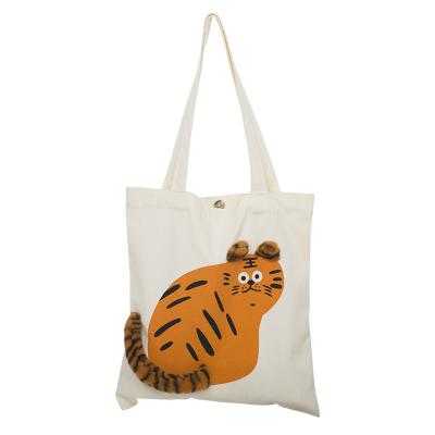 China 2020 Quality Funny Cute Canvas Beach Bag Again Logo Pattern Cute Tiger Illustration Cotton Suitable Customizable Canvas Bag for sale