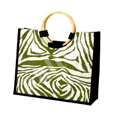 China PORTABLE Custom Printed Jute Tote Shopping Bag With Bamboo Handle For Bags for sale