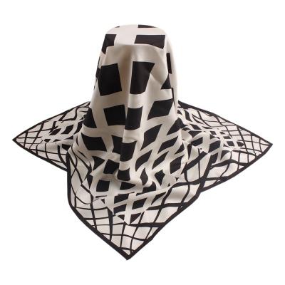 China Square As Designer Scarf Scarf 90x90 Black White Square Visual Silk Scarf 100% Silk Scarf For Women British Designer for sale