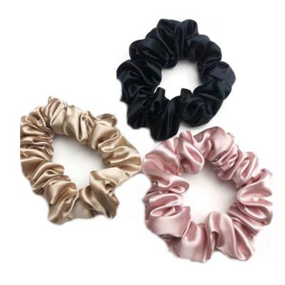 China Hair Accessories 19 mm Silk Hair Scrunchie Custom Made Elastic Mulberry 3.5 cm Wide Black Pink White Silk Hair Scrunchies for sale