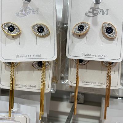 China CLASSIC 2021 Charm Fashionable Wholesale Golden Lucky Crystal Stud Earrings Evil Eyes Earrings For Girls for sale