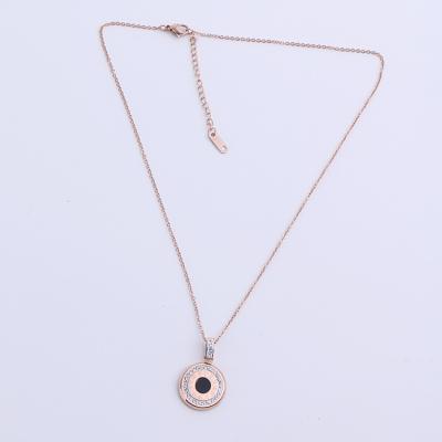 China Casual/Sporty Stainless Steel Crystal Round Diamond Necklace Engrave Pendant Necklace Jewelry for sale