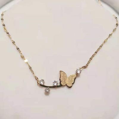 China New Cute Creative Real 18K Gold Plated Clear Silver Butterfly Necklace Crystal Butterfly Chain Necklace For Women Gift for sale