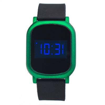 China Personality square alloy case soft silicone band Touch screen digital blue light  watches for sale