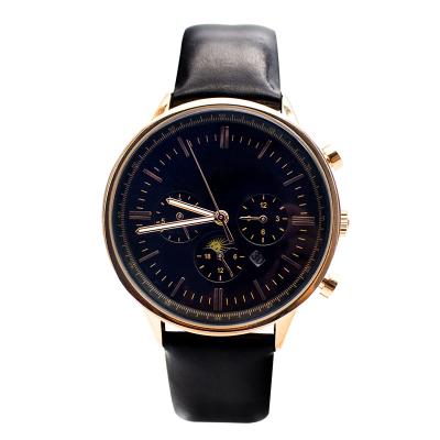 China Royal Blue Dial Luxury  Black Leather Strap Watch with Calendar for sale