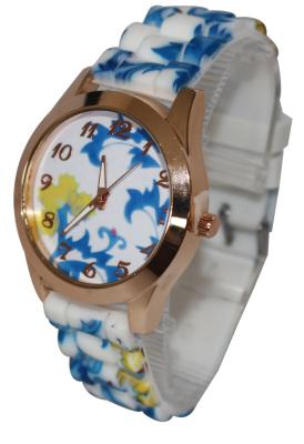 China Water Transfer Printing Womens Quartz Watches with Silicone Tree Bead Strap for sale