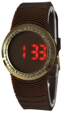 China Silicone Bling Ladies Digital Touch Screen LED Watch Rose Gold Bezel for sale