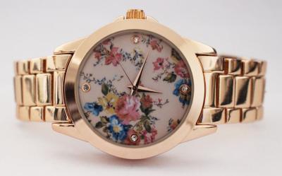 China Flower Printing Dial Quartz Womens Watches Classic Wrist Watch Leisure Watch Set for sale