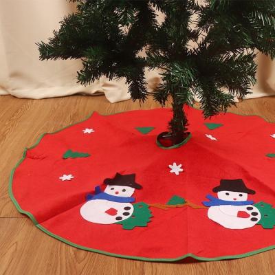 China Merry Christmas Decoration Christmas Tree Decoration Skirt Cartoon Snowman Pattern Sticker Red Non-woven Outdoor Indoor Decoration for sale