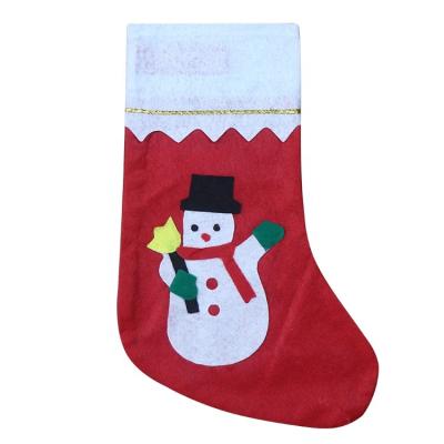 China Festival Stuff Hot Sale Christmas Stocking With Cute Snowman Pattern Applique Cheap Red Christmas Stocking For Xmas Season for sale