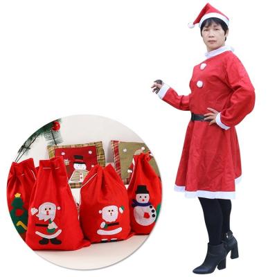 China Fashionable Woman Dress Santa Claus Costume Set With Random Christmas Gift Pattern Present Bag For New Year Party Night for sale