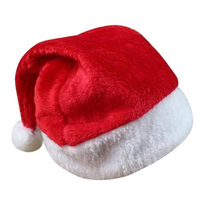 China Christmas Season Good Quality Extra Soft Christmas Hat Plush Cloth RED Christmas Hat With Big Pompom For Christmas Eve for sale