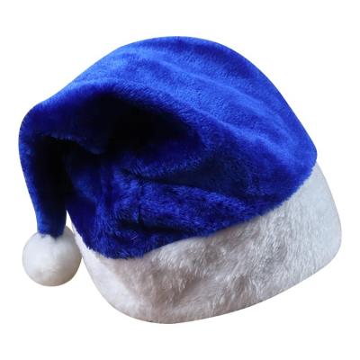 China Wholesale Christmas Season Premium Plush Cloth Blue Christmas Hat Hat With Big White Pompom For Xmas Holidays for sale