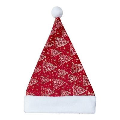 China Wholesale Dacron Christmas Hat With Gold Powder Red Christmas Tree Velvet Comfort Christmas Hat For Home Party for sale