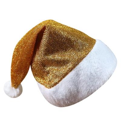 China Hot Sale Gold Dacron Christmas Hat Glare Christmas Gift Hat For Adult Christmas Party Night for sale