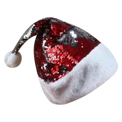 China 2022 New Design Fashionable Red Silver Dazzle Christmas Hat Flip Sequin Sequin Hat Christmas Magic Hat For Christmas Night for sale