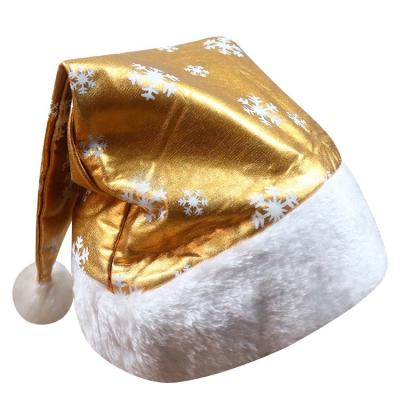 China Festival Stuff 2022 New Design Dazzling Christmas Hat Gold Dacron With Snowflake Pattern Christmas Hat For Christmas Night for sale