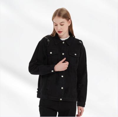 China Breathable Wholesale Black Woman Denim Jacket Custom Button Up Women Fall Jackets for sale