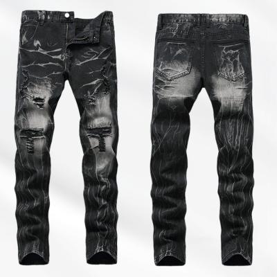 China Breathable Creative Design Mens Skinny Pants Black Ripped Custom Slim Fit Biker Men Distressed Jeans for sale