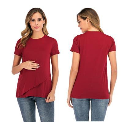 China Cmofy Breathable Nursing Tops Feeding Maternity Tops And Tees Short Sleeve Pregnant T-Shirt for sale