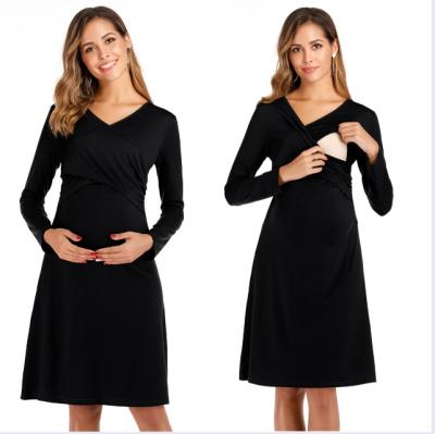 China Breathable Elegant Maernity Night Dress Nursing Dress Pregnancy Long Sleeve Nursing Dress for sale