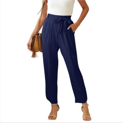 China Breathable Tie Up Office Women's Pants Women Waist Tapered Woman Pants With Pockets for sale