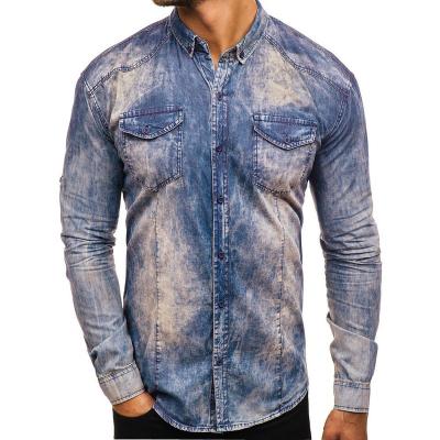 China Gray Regular Fit Denim Shirt Breathable Design Shirts Button Up Long Sleeve Denim Shirt Man Mens for sale