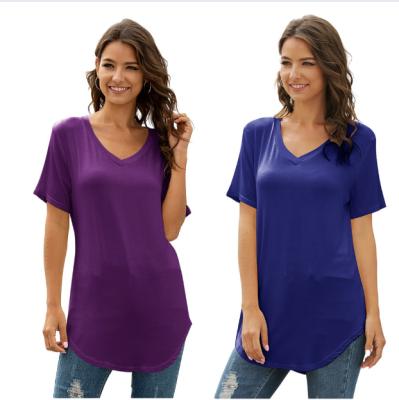 China Solid Color Breathable T-shirt Women Short Sleeve Sweatshirts V-Neck T-Shirts for sale