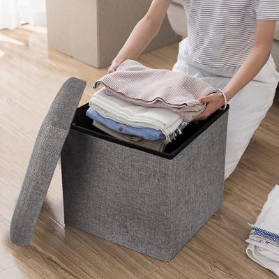 China Folding Storage Ottoman in 15 Inch Cube Ottoman Seat Box Stool Small Foldable Sofa Footrest Home Chair Foot Stool for sale