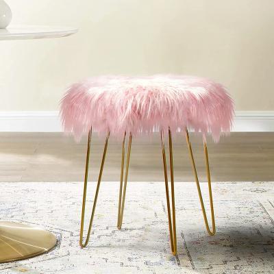 China Pink Velvet Velvet Dressing Table Seat Bedroom Makeup Single Seat Plush Salon Stools Ottoman Stool for sale