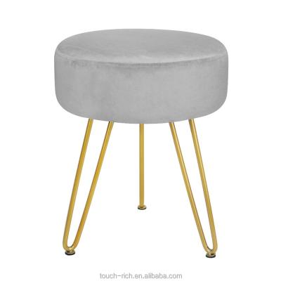 China Vanity Stool Seat Foldable Round Modern Upholstered Dressing Chair With Metal Leg Bedroom Makeup Ottoman Gold Stool for sale