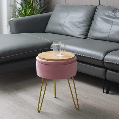 China Modern Luxury Velvet Stools Hot Selling Home Velvet Metal Stool Sneak Super Soft Round Velvet Storage Stool Stool for sale