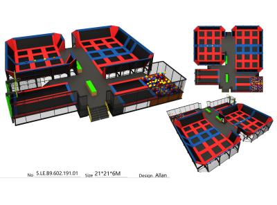 China 440M2 Red & Blue Color Style Amusement Bungee Park Equipment/ Big Trampoline Park In India for sale