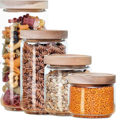 China Modern Wholesale High Quality Wooden Lid Borosilicate Glass Jars and Containers 350ml/500ml/750ml/1000ml for sale