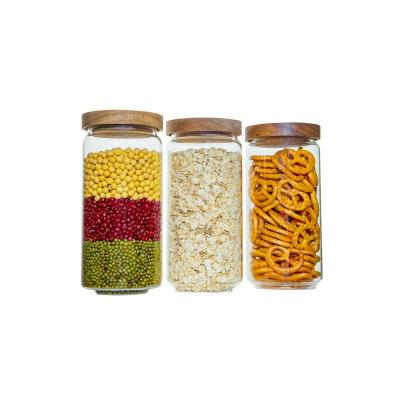 China Heatable Glass Food Storage Container Set Of 3 With Acacia Lid Suitable For Glass Food Storage Jar for sale